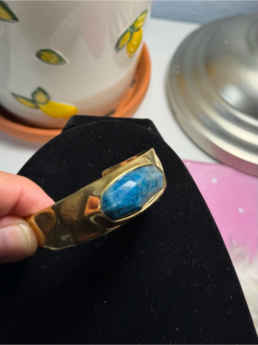 Kendra Scott Wide Brass Statement Cuff Bracelet Blue Stone